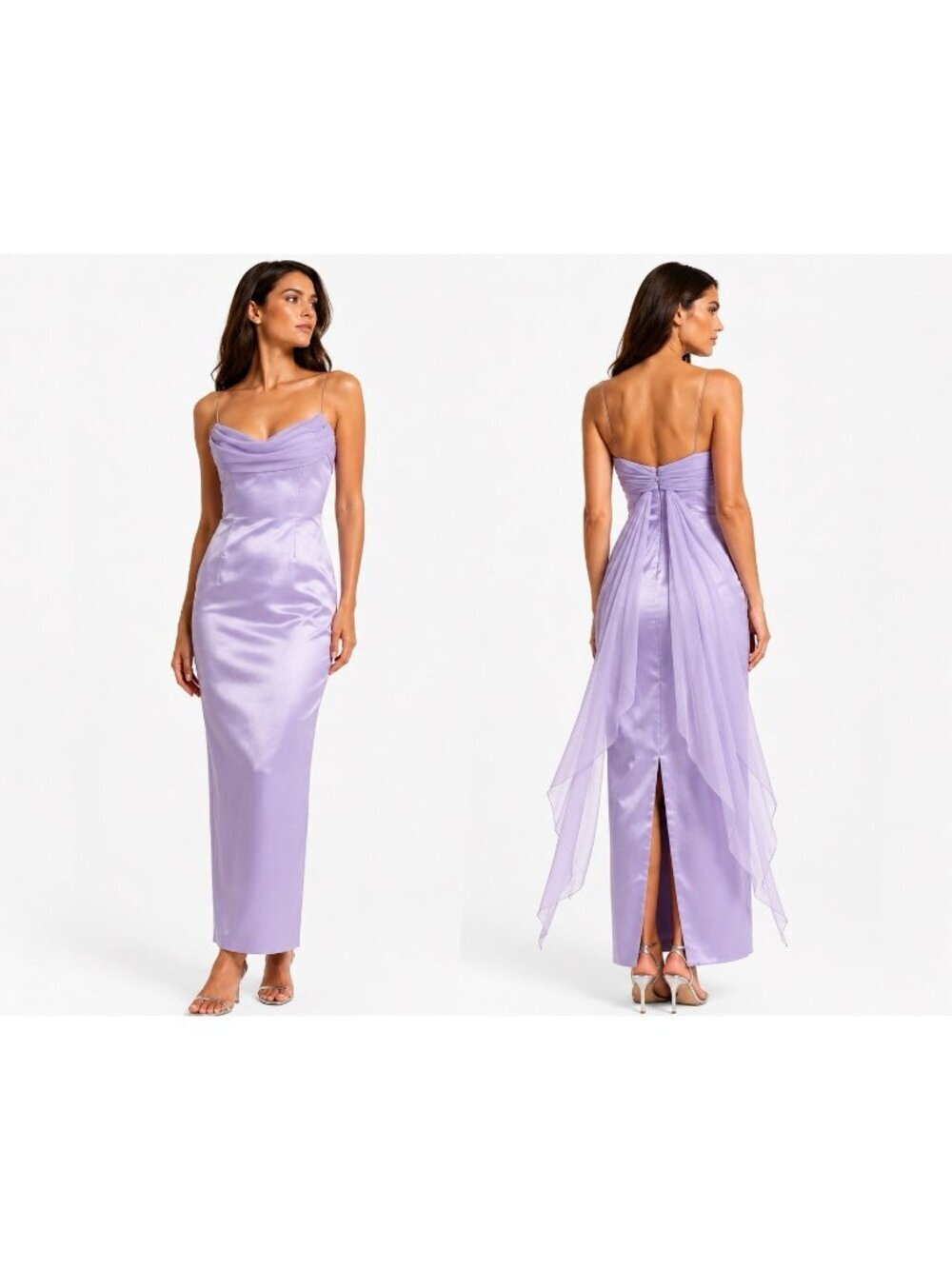vintage 90s RED CARPET MINIMALISM lavender satin dress XS S column gown chiffon